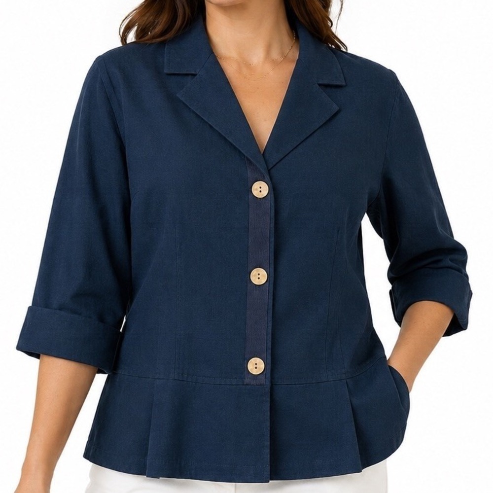Linen Blazer XL Navy Blue Office Career Beach NWOT Nautical Coastal Patriotic